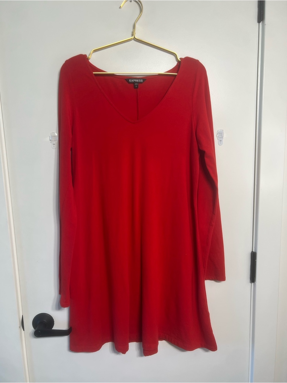 Express Red V-Neck Long Sleeve Fit and Flare Dress- L